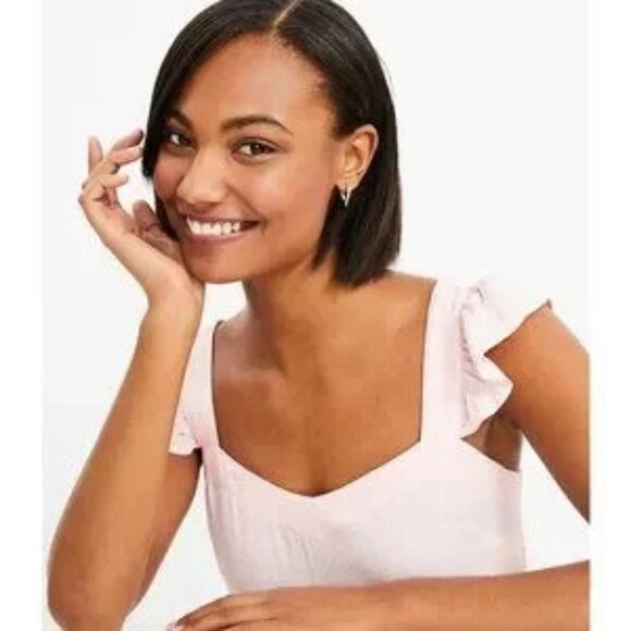 LOFT Polka Dot Midi Dress 8 Women's Sundress Sleeveless Ruffle Trim Pink White - Picture 3 of 13